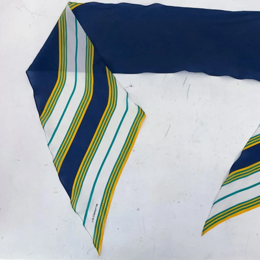 VTG Liz Claiborne 100% Silk Nautical Stripe Long Lightweight Scarf Hair Acc